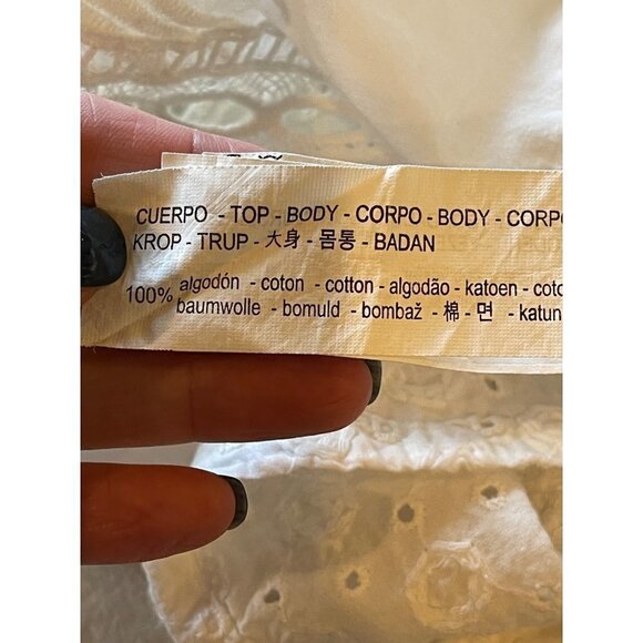 Zara White Cotton Lace Cut Out Cold Shoulder Blouse Size XS‎ - Picture 9 of 10